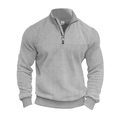 Men's retro gray high neck zip-up knit sweater in heavy fabric for autumn - S / Gray