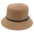 Khaki Strohhut in Boater-Form mit schmalem schwarzen Lederband und verstellbarer Schnalle - Einheitsgröße / Khaki