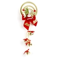 Christmas hanging ornament with red velvet bow, Santa figure, and gold bells on white background - Gold