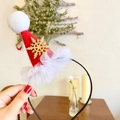Christmas headband with red mini Santa hat, gold glitter snowflake and white mesh details - Snowflake Red Santa Hat