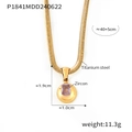 Gold titanium steel snake chain necklace with spherical purple zircon stone pendant - Gold June Lavender Zirconia (P1841)