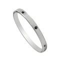 Dettaglio macro del bracciale in acciaio argento con trama a scaglie e zirconi neri - Argento-Nero (YS830)