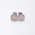 Square stud earrings featuring pink purple druzy resin and silver finish metal base - Pink Purple(24)