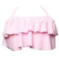 Rosa Neckholder-Bikini-Oberteil für Mädchen mit gestuften Rüschen und elastischem Stoff - 104 / Rosa Doppelrüschen Bikini Oberteil
