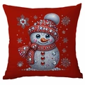 Red Christmas snowman pillowcase with 3D diamond texture and snowflake crystal patterns - Diamond Snowman