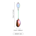 Rainbow finish stainless steel spoon with circular handle detail and size specs - Rainbow Spoon
