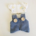 Weißes Sternen-Shirt und blaue Cord-Latzhose für 17cm Plüschpuppen-Zubehörset - Geeignet für 17cm Anhängerpuppen / Elefanten-T-Shirt & Blaue Latzhosen-Set / Weiß & Blau