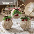 Set of 3 rustic burlap Christmas ornaments with white snowflakes and pine cone accents - Style F-Linen Snowflake Foam Balls 3Pcs / Diameter 8cm