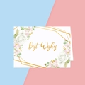 Minimalist white folded greeting card with floral design and gold Best Wishes text - S604-7 Best Wishes Geometric Floral