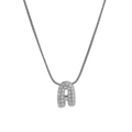 Silver 18k brass pendant necklace with capital letter A and white sparkling stones - Silver A / Silver