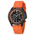 Fashion sport chronograph watch with vibrant orange silicone strap and black dial - Orange Black