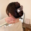 Cross plush claw clip in brown faux fur with large pearl accent for women hair accessory - Brown with Pearl (87#)