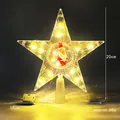 Lighted Christmas tree topper star with Santa Claus figurine and warm LED lights - 18cm Striped Santa Warm Light