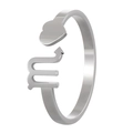 Polished silver stainless steel open ring featuring Scorpio zodiac sign and heart - Adjustable Open / Scorpio / Steel