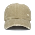 Distressed washed cotton baseball cap in khaki with vintage ripped holes effect - Adjustable / Khaki
