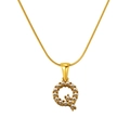 Gold-plated stainless steel snake chain necklace with pearl-inlaid letter Q pendant - Q (S-P149-Q)