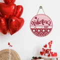 Pink Happy Valentine's Day wooden door sign with heart decorations in home setting - QR6040 Round Hearts Style