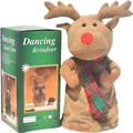 Peluche de reno bailando eléctrico con caja de regalo de Navidad verde - Nuevo Ciervo Danzante Giratorio