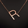 Elegant rose gold necklace with initial letter R pendant on a minimalist chain - Rose Gold R