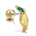 Golden piercing earring with yellow zircon lemon design and secure screw-back ball - Lemon
