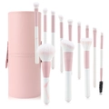 Pink marble texture makeup brush set with 12 pieces and faux leather storage tube - Clear Sky Pink + Pink Case