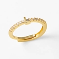 Adjustable gold plated ring with crystal zircon stones and capital letter L detail - Gold-L