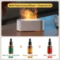 White 3D flame aromatherapy diffuser set with three essential oil bottles and USB power - DQ709 Mini Version / With 3x10ml Essential Oils (Cologne/Floral/Fresh) / White