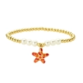 Dettagli di un bracciale elastico oceano con perle dorate, perle e ciondolo a stella marina - Perline Dorate Perla Bianca con Ciondolo a Stella Marina Geometrico Rosso Arancio