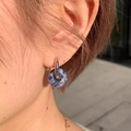Silver stainless steel hoop earring with a blue and white textured agate stone pendant - Gold Ear Hoops / Sodalite