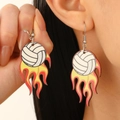 Boucles d'oreilles volleyball en acrylique avec motif flamme et crochets argentés - Blanc K Volleyball (10842)