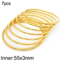 Set of 7 stacked 3mm 18k gold-plated stainless steel round bangles, 55mm inner diameter - 7Pcs Set-Gold (KB184141-KFC)