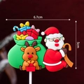 Christmas themed PVC soft glue Santa and Reindeer figurine cake topper decoration - Soft Rubber Santa Reindeer Green Bag