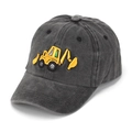 Detailed view of yellow excavator embroidery on washed cotton kids baseball cap - 52CM(2-6 Years) / Black