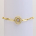 18k gold plated paperclip chain bracelet with a sparkling crystal paved round pendant - Letter O