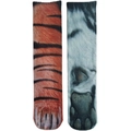 Detailed view of 3D animal paw print socks featuring tiger and leopard pad patterns - Red Tiger