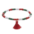 Christmas beaded bracelet with red green white beads and a red tassel charm pendant - 010-Red Tassel Charm