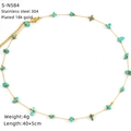 Detailed view of turquoise stone fragments on a 304 stainless steel 18k gold plated chain - Turquoise Gravel Style (S-N584)