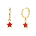 Minimalist S925 silver needle gold hoop earrings with vibrant red star drop pendants - Star Pendant / Red/Gold