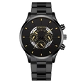 Business style Geneva men's quartz watch in black stainless steel with gold markers - Gold Hands Black Dial Black Band (Flat End)