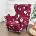 Stretch wingback chair cover featuring a burgundy floral pattern on elastic fabric - Darr Floral Wine