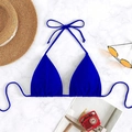 Royal blue lace-up bikini top on marble background with summer vacation accessories - Royal Blue