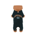 Dog winter jumpsuit in dark green and khaki with retro Superior print and hood - S / Orange