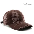 Distressed vintage coffee brown washed baseball cap with frayed brim and torn details - Brown