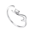 Minimalist adjustable silver cat ring featuring a cute kitty head and curved tail design - Cat No.4
