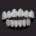 Hip-hop grillz set with micro-paved silver zircon on shiny stainless steel frames - 6-Teeth Full Set (with Molding Bar) / Silver Zirconia