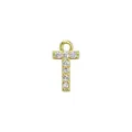 Mini gold plated letter T charm with clear micro-pave crystals for DIY jewelry making - Letter T / Gold