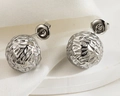 Silver spherical stud earrings with irregular hammer texture in minimalist steel design - Steel Color Ball
