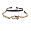Adjustable gold bead bracelet featuring interlocking hollow heart and star pattern charms - Gold Beads Black Rope