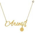 Detail van de gouden Ram sterrenbeeld ketting met hart hanger en glanzende zirkonia - Goud-Ram