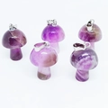 Five purple natural stone mushroom pendants with metal loops for DIY jewelry making - Amethyst